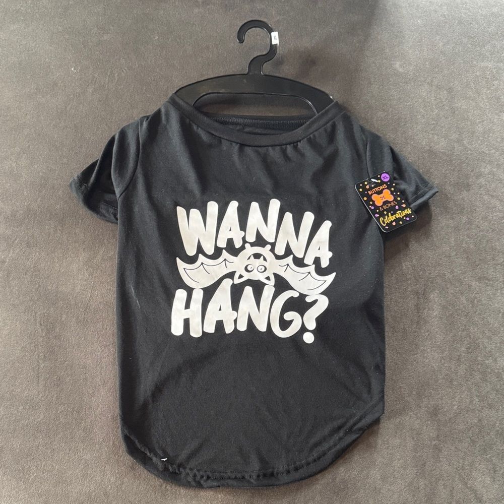 Dog Pet Black T-Shirt Halloween Bat Wanna Hang Size XL NEW